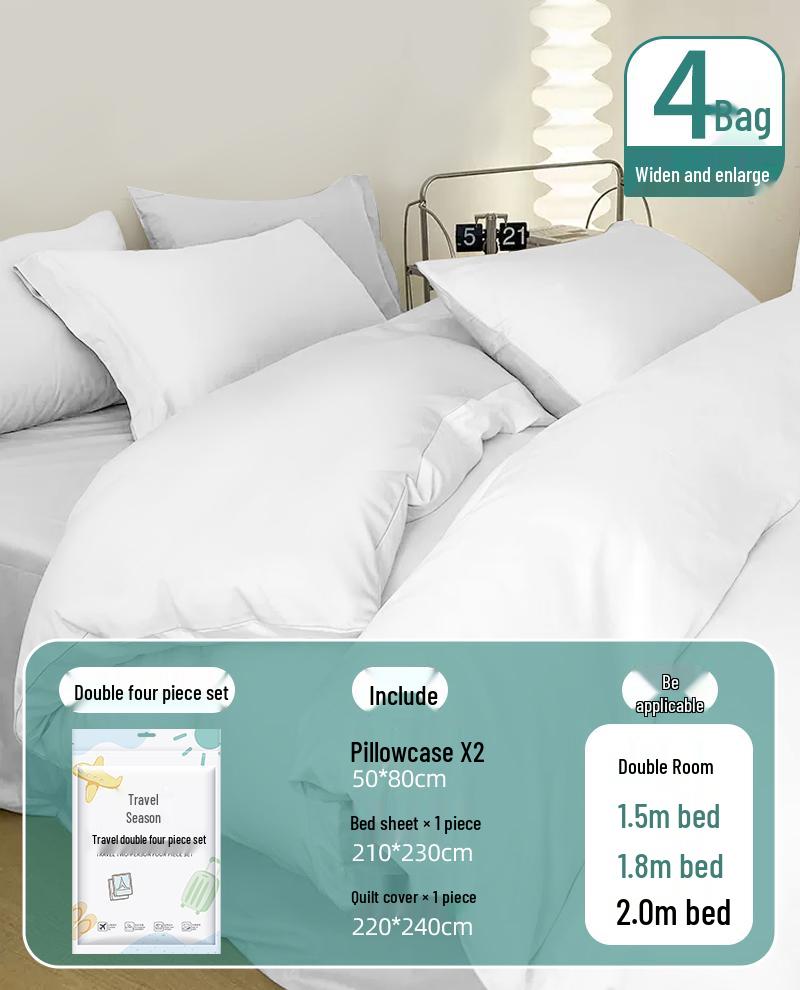 Portable Disposable Bed Sheet & Pillowcase Set: Anti-Dirty, Thickened Four-Piece Travel Kit for Double & Single Beds