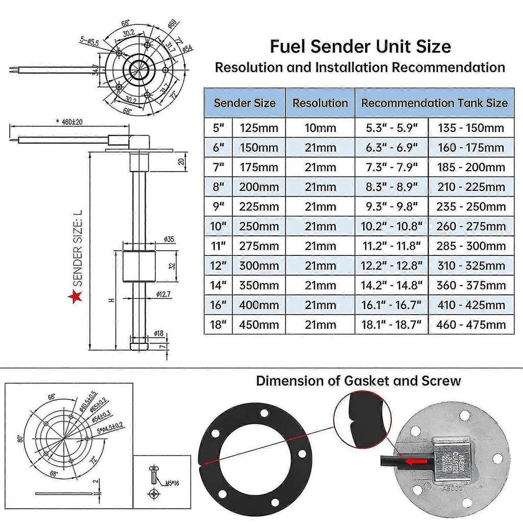 Marine Fuel Sending Unit Boat Fuel Tank Sender, 240-33ohms 10" (250mm) Stainless Steel Gas Sensor Water Fuel Gauge Sender For Boat Car Truck Vehicle-s