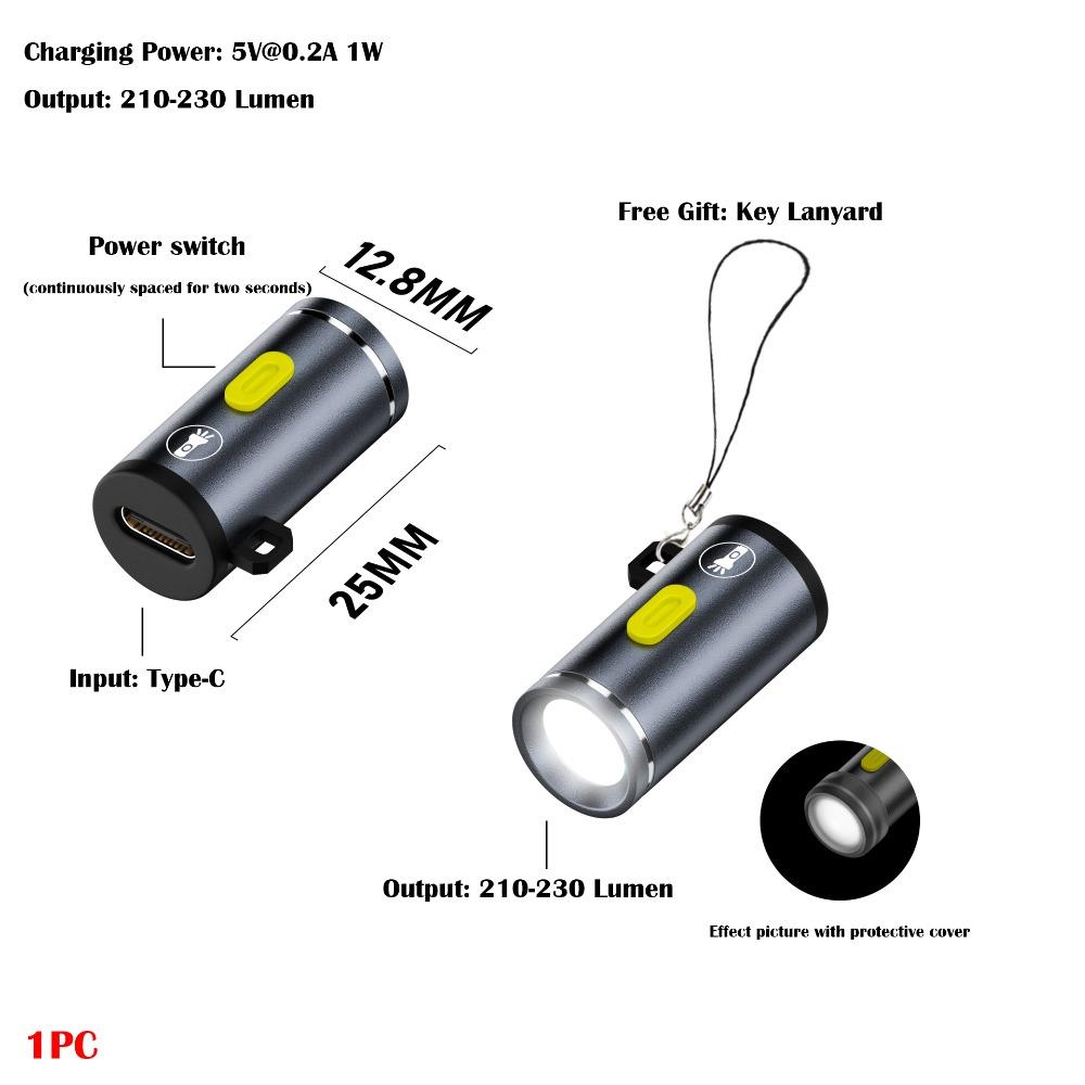 230 High Lumens Type-C Mini Flashlight Portable Plug and Play USB C Emergency Lamp Aluminum Alloy with Lanyard