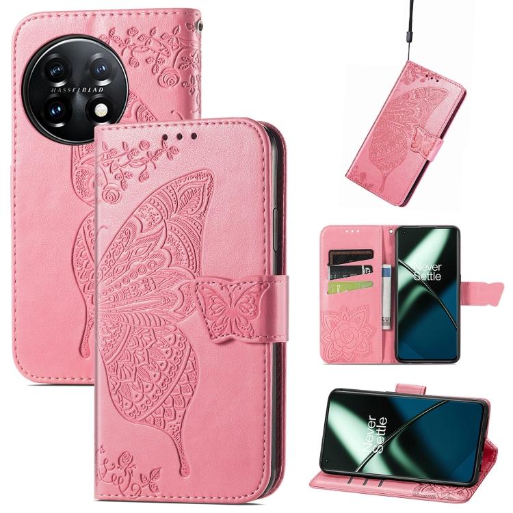 Для OnePlus 11 Butterfly Love Flower Embossed Flip Leather Phone Case