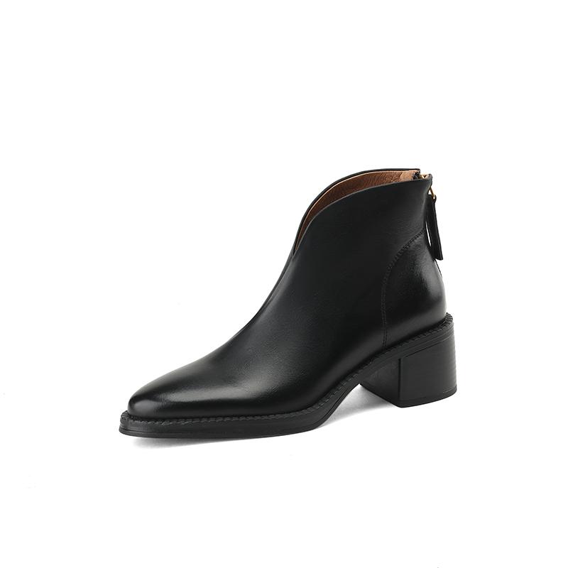 2024 Новые зрелые офисные женские короткие ботинки для женщин осень-зима из натуральной кожи на высоком каблуке с молнией сзади, рабочая обувь для женщин, базовая модель