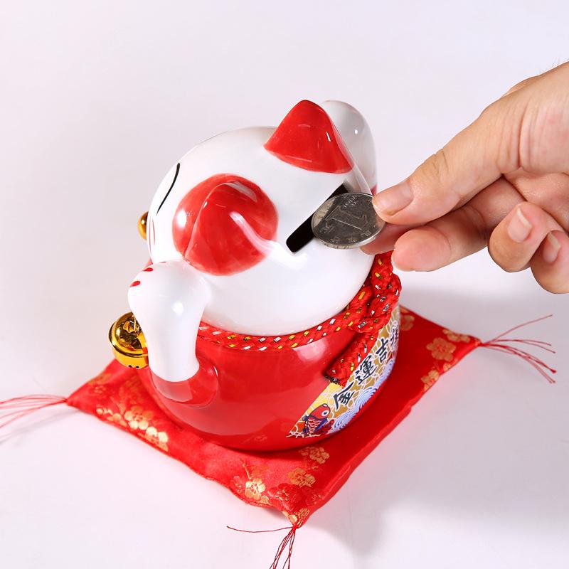 4,8-дюймовая керамическая монетница Maneki Neko Fortune Cat, копилка, украшение для стола, фигурка котенка