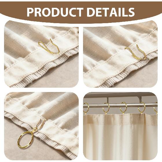 20 Packs Gold Curtain Rings and Shower Curtain Hooks Set, 30mm/1.18 Inch Internal Diameter Metal Drapery Pin Hooks for Window Door Drapes (Gold)