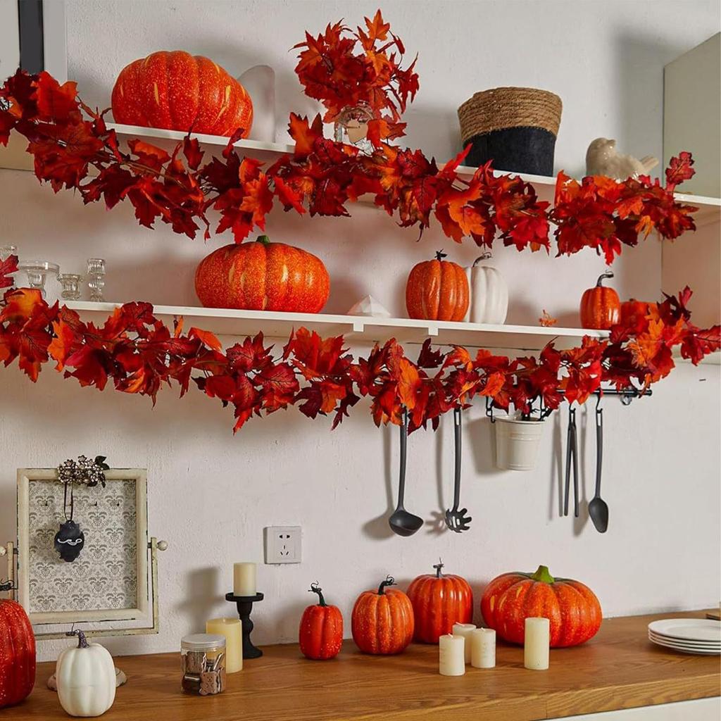 Fall Leaves Garland 4Pcs/set Faux Maple Leaves Rattan Thanksgiving Rattan Maple Leaves Garland Seasonal Harvest Decoration