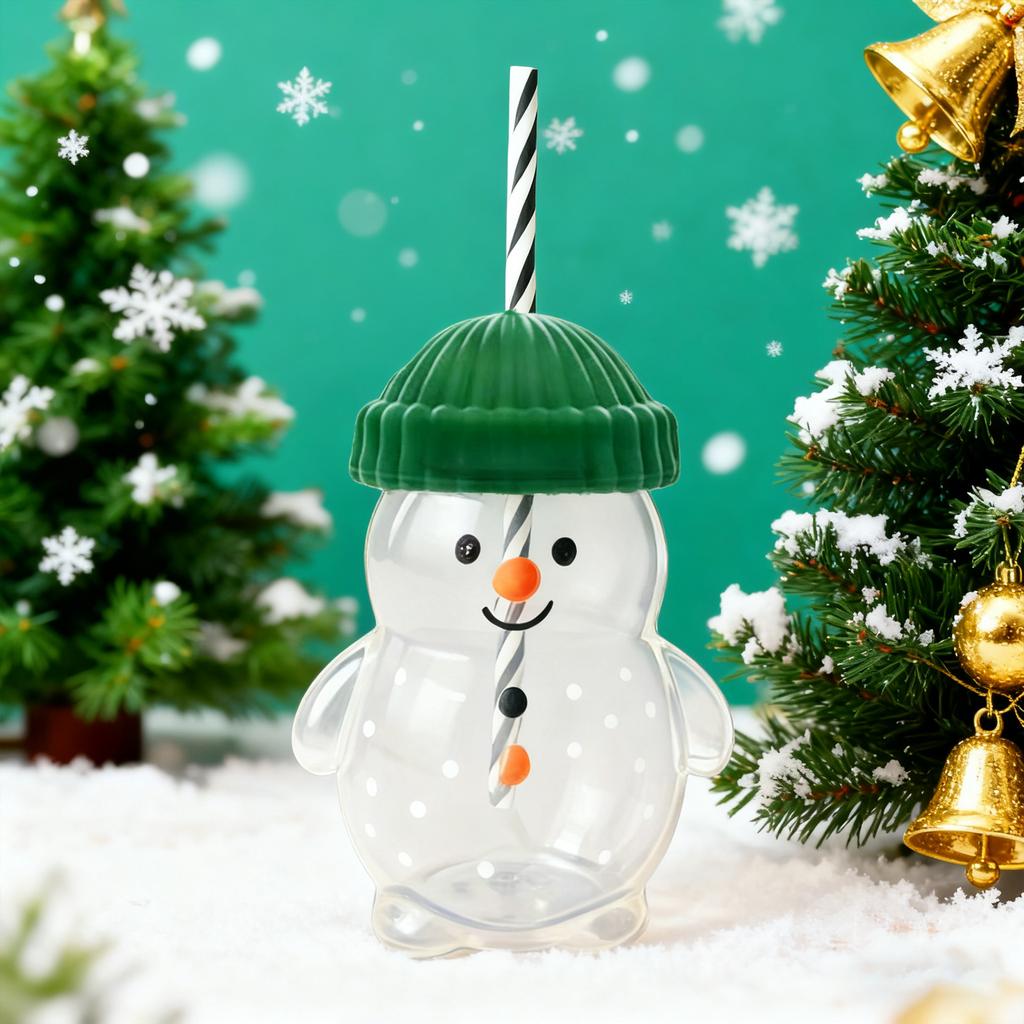 Кружка со стеклянной соломинкой на рождественскую тематику с милым прозрачным дизайном и зеленой шляпкой - очаровательная бутылка для воды.