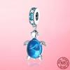 Summer New 925 Sterling Silver Blue CZ Sea Turtle Tortoise Charm Pendant Fit Fashion Bracelet Original DIY Charms Beads Jewelry