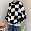 Унисекс вязаный свитер в японскую клетку - Высококлассный осенне-зимний стиль, круглый вырез, длинные рукава, теплый и уютный.