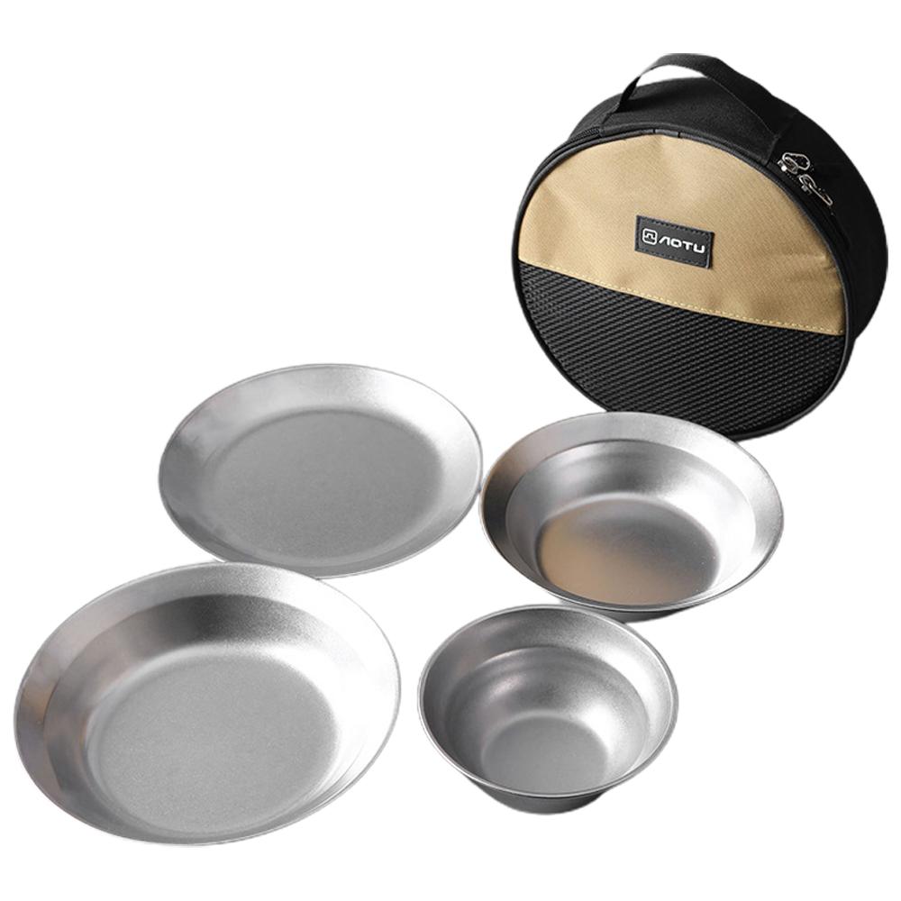 Наборы посуды для кемпинга, многоразовые тарелки и миски из нержавеющей стали для походов на природу