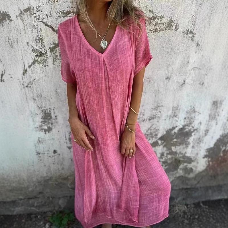 2026 new Amazon independent station European and American cross-border fashion cotton and linen V-neck semi-formal dress