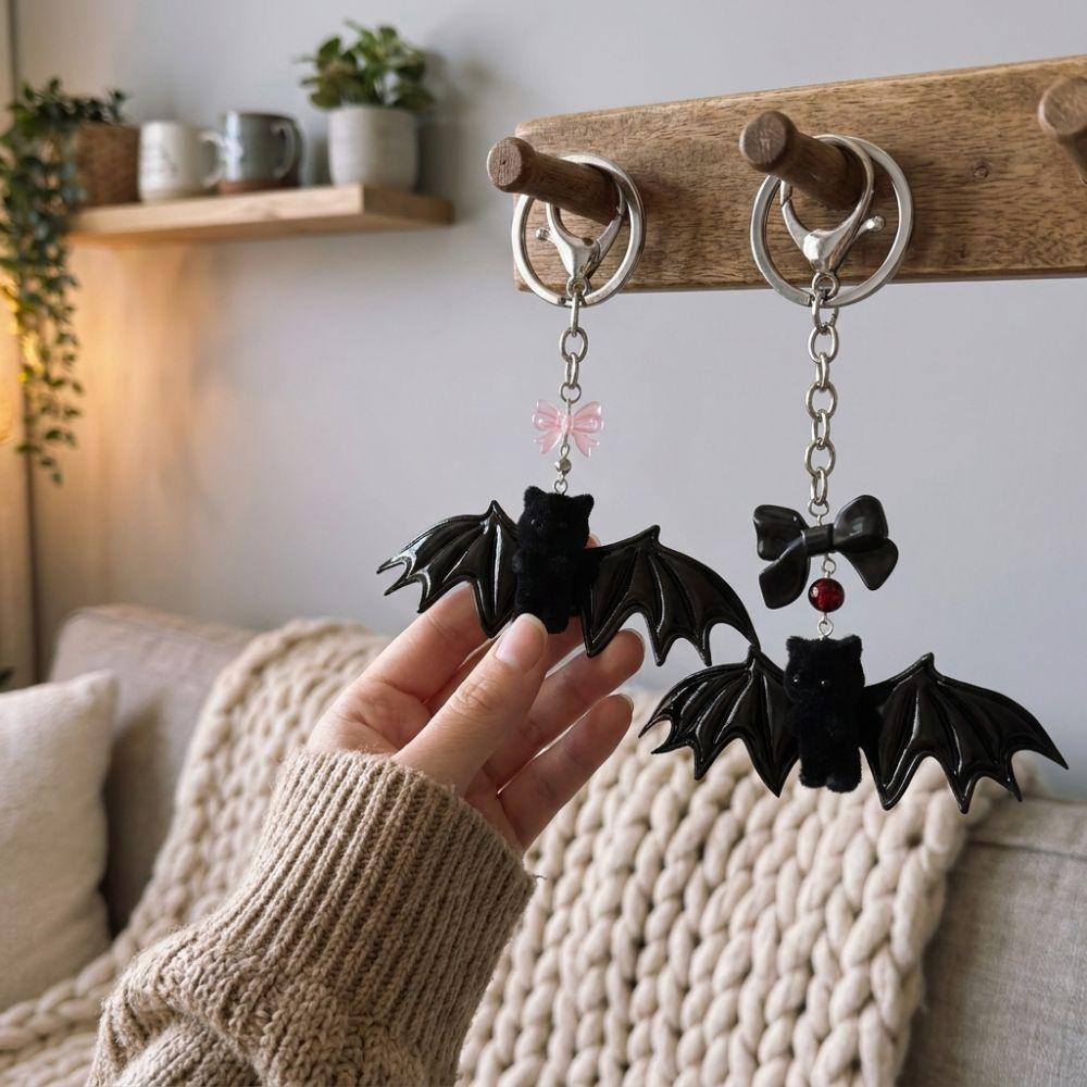 Gothic Style Bow Bat Bear Bag Pendant Soft Touch Halloween Bat Bear Charm Car Keys Decor