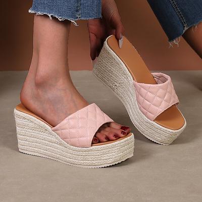 2025 Летняя обувь Босоножки на высоком каблуке на плоской платформе Модные женские туфли для вечеринок Босоножки на танкетке 9 см Большой размер 42 Желтый Синий Розовый