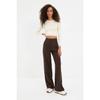 Brown Wide Leg Pleated Woven Trousers Twoaw22pl0475