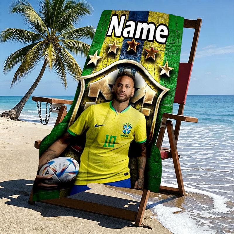 Custom Name Personalized Neymar Jr Print Beach Towel, for Trip Camping Beach Party Home Decor, Birthday Gift for Family & Friends