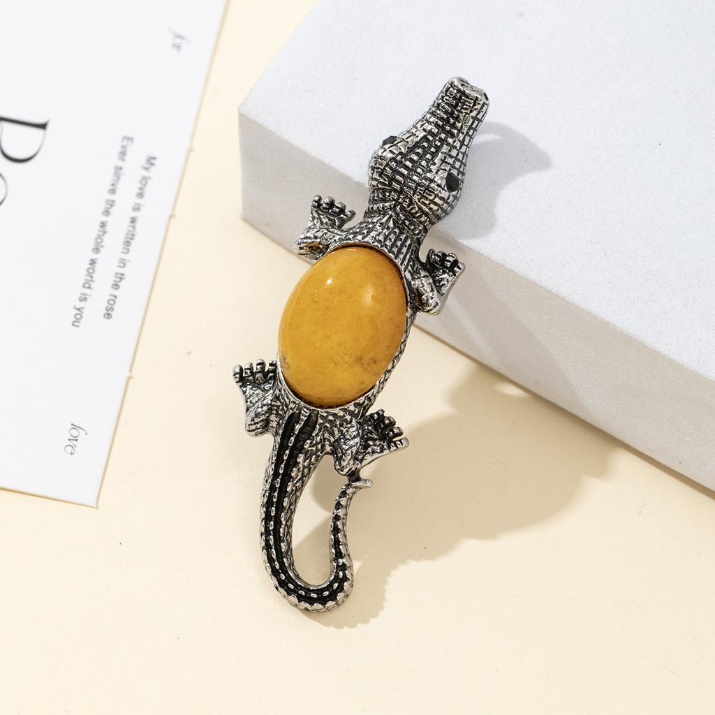 Брошь из натурального камня в форме ракушки, брошь в форме крокодила для элегантного официального пальто, ювелирный аксессуар 68x22 мм