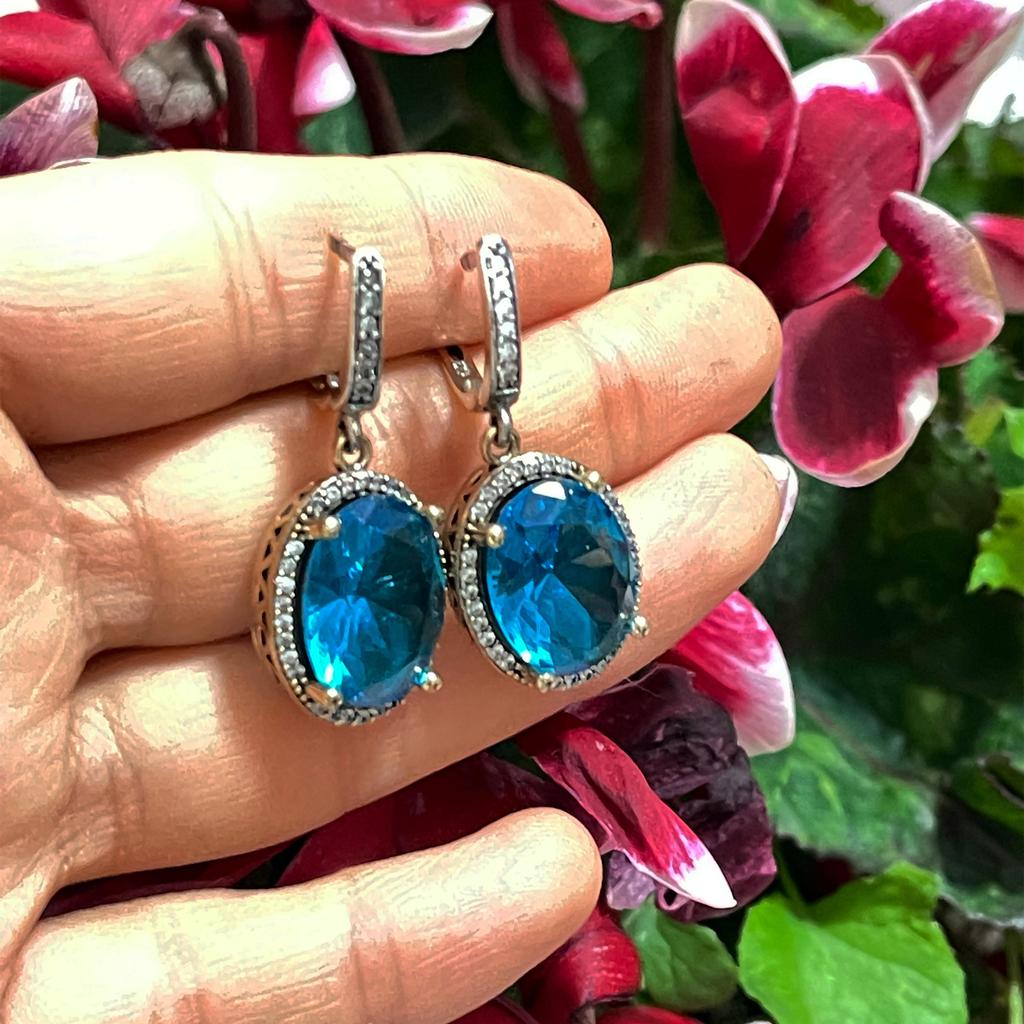 Серебряная серьга с аквамариновым камнем, Серьга из стерлингового серебра, Серьга с драгоценным камнем, Ювелирные изделия в стиле Hurrem Sultan, Османские украшения, Подарок для женщин