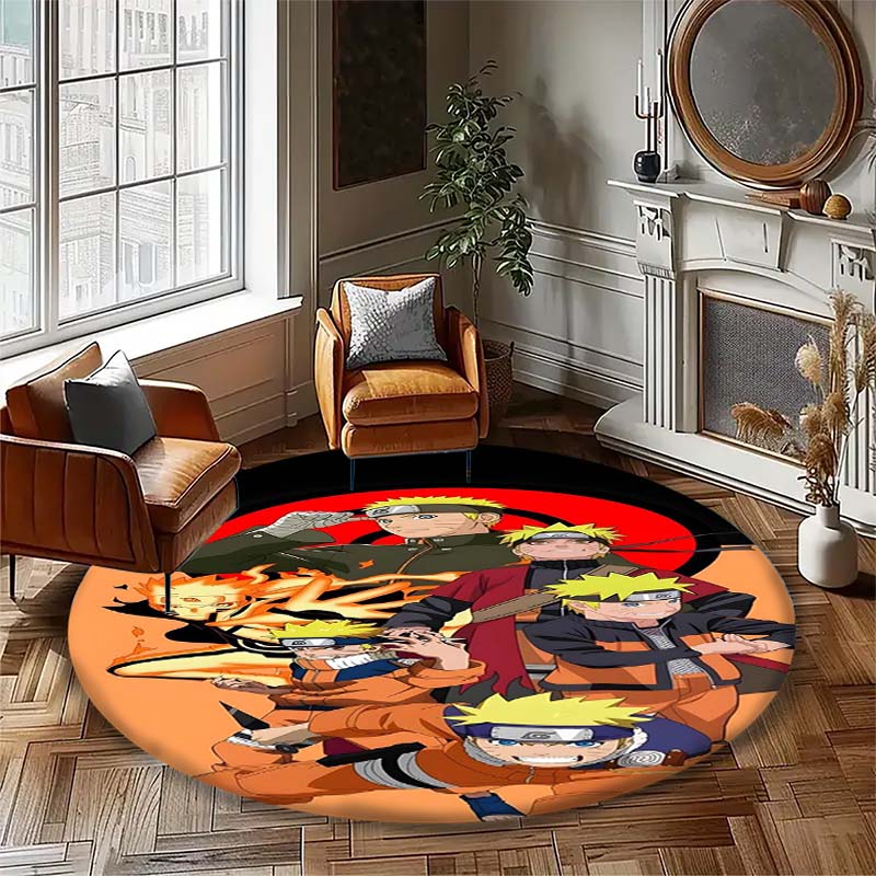 Cartoon Naruto Round Area Rug Soft Plush Carpet Non-Slip Mat for Bedside Sofa Gaming Room Home Decoration