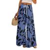 Women's Loose Casual Floral Print Wide Leg Pants With Elastic Waist Drawstring And Pocket Pants