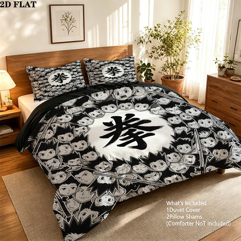 Gon Freecss Pattern Bedding Home Decoration Birthday Gift ( 1 duvet cover + 2 pillowcase, without core),fan merchandise.