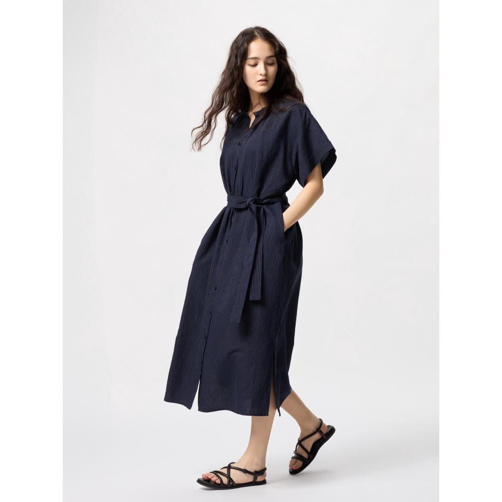 Uniqlo Платье Relax из льняной смеси с коротким рукавом D