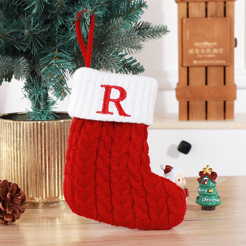 Gold & Blue Christmas Letter Socks – Red Knitted Stockings for Home & Window Display Decor