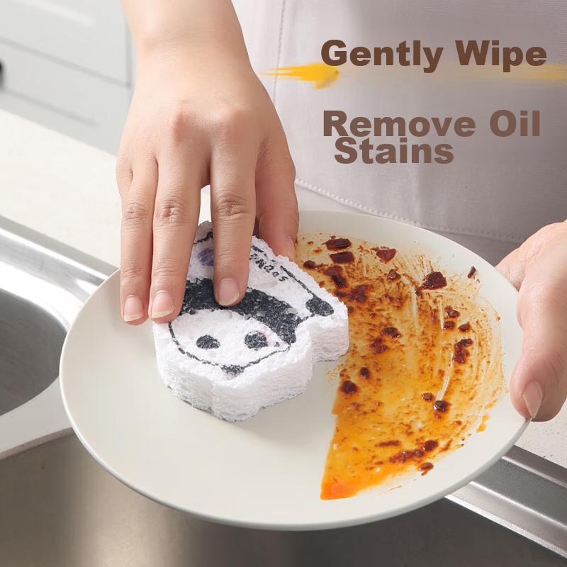 Wood Pulp Cotton 3-Piece Baby Dishwashing Sponge Scouring Pad Infant Dishcloth Bowl Brush Non-Stick Oil-Absorbing Water-Absorbing Stain-Removing