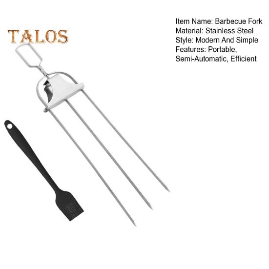 Вилка для барбекю, 3 зубца, шампуры с масляной щеткой, аксессуар для барбекю из нержавеющей стали для гриля, портативный уличный гриль, инструмент для куриных крылышек, колбасок