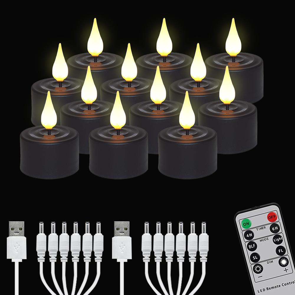 6/12PCS LED Candle Electronic Use Charging Flameless Flicker Tealight Timed Remote Orange Black Candle Wholesale Decorative
