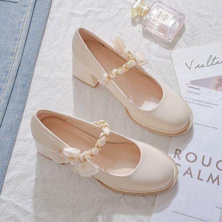 Женские туфли на высоком каблуке 2025 весна новые в сказочном стиле универсальные на толстом каблуке маленькие кожаные туфли с юбкой туфли Мэри Джейн женские