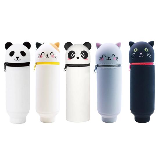 Телескопический силиконовый пенал с изображением мультяшных животных, держатель для ручек, сумка для хранения канцелярских принадлежностей и косметики для школы и офиса