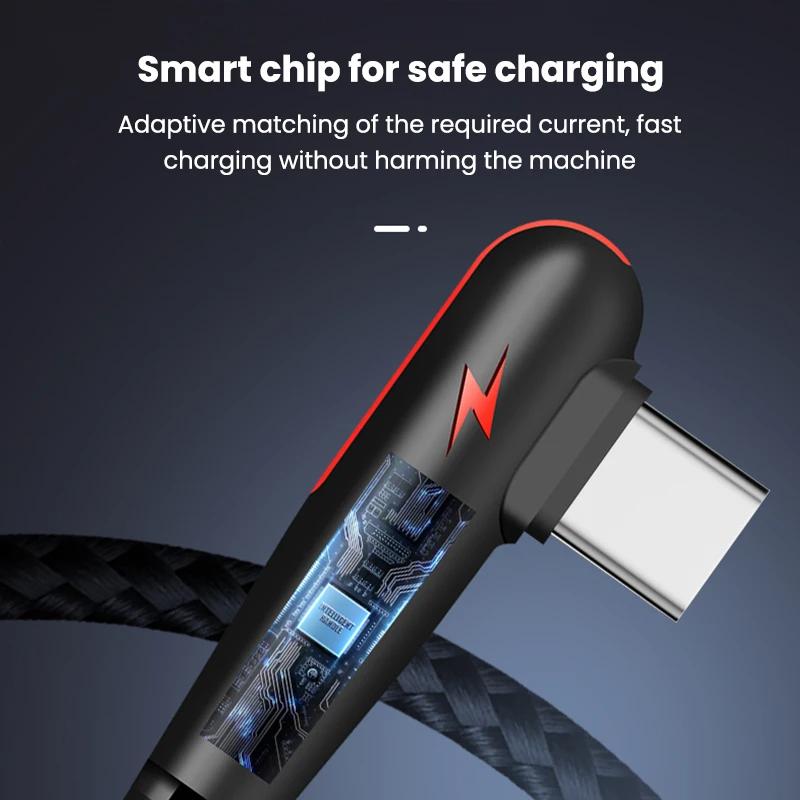 120 Вт USB-кабель Type C с углом поворота 90 градусов для быстрой зарядки мобильного телефона Xiaomi Redmi Huawei Mate 40 30, шнур для зарядки телефона