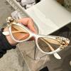 Non-polarized Fashion Cat Eye Shades Original Brand White Pearl Design Sunglasses Women Crystal Shiny High Quality Decor Sun Glasses