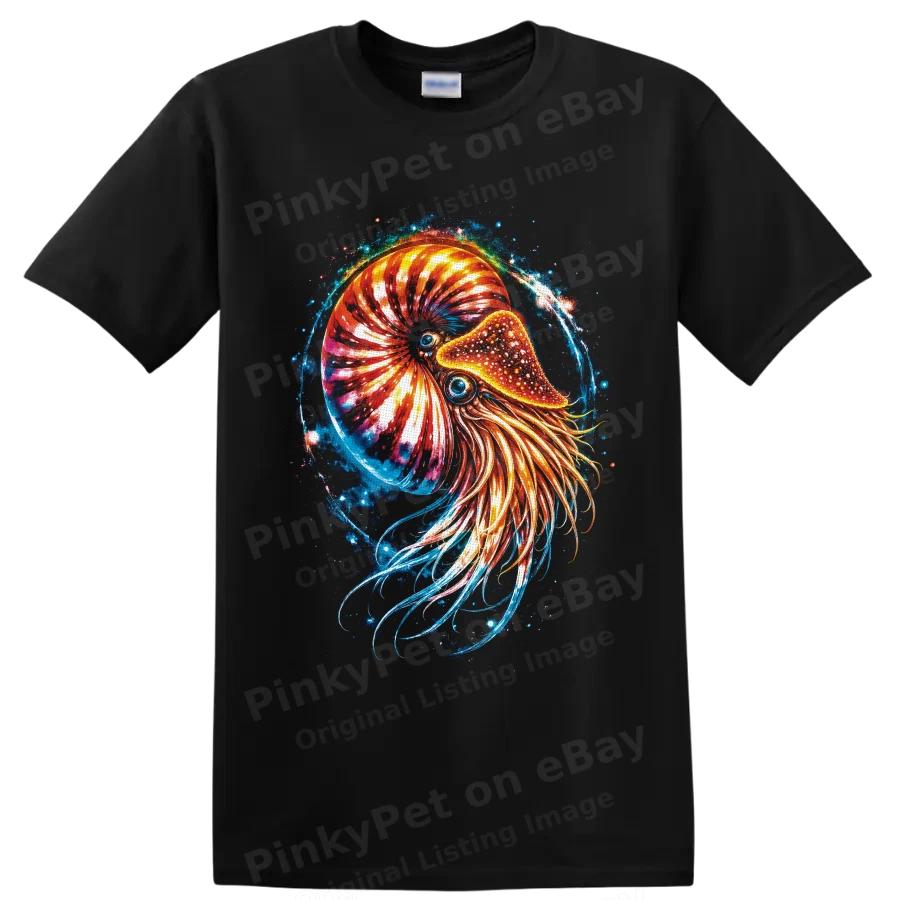 Nautilus T Shirt Colorful Cosmic Ocean Shell Art Marine Life Graphic Sea Tee
