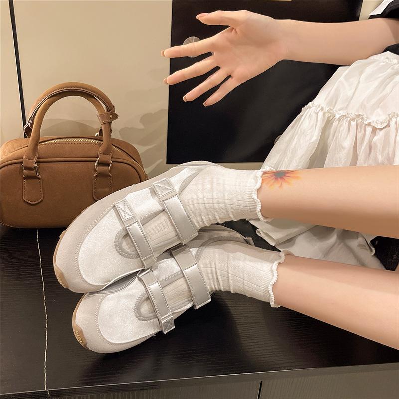 Double Velcro Ballet Single Shoes Women's Summer New Commuter Versatile Casual Soft Leather Sports Hollow Color Matching Flats