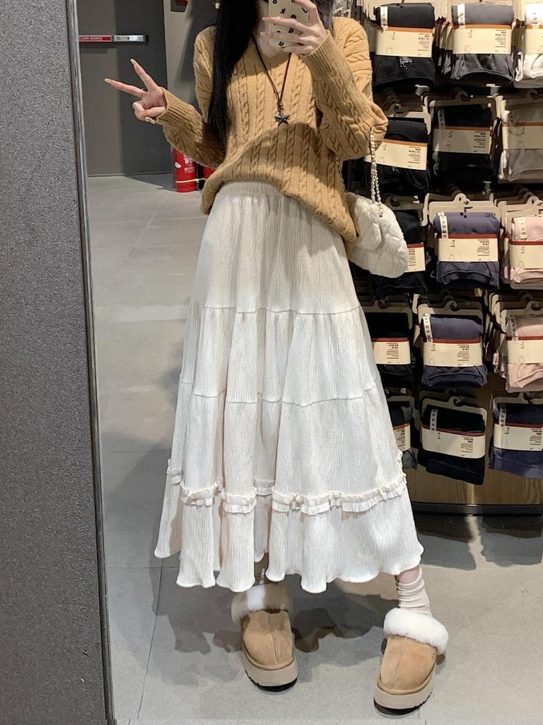 Юбка миди с высокой талией, плиссированная, с оборкой по подолу, на осень/зиму 2025