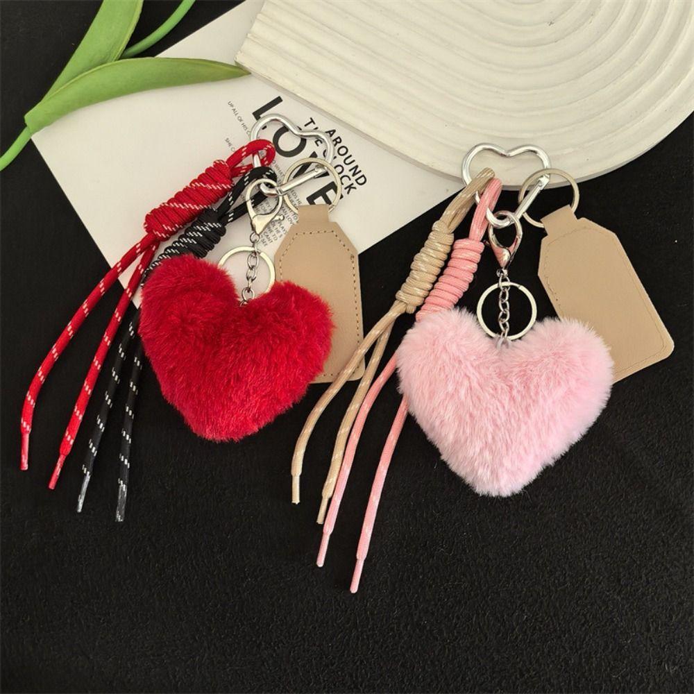 Cute Heart Plush Keychain Bag Hanging Plush Dolls Pendant Creative Rabbit Fur Keychain Students