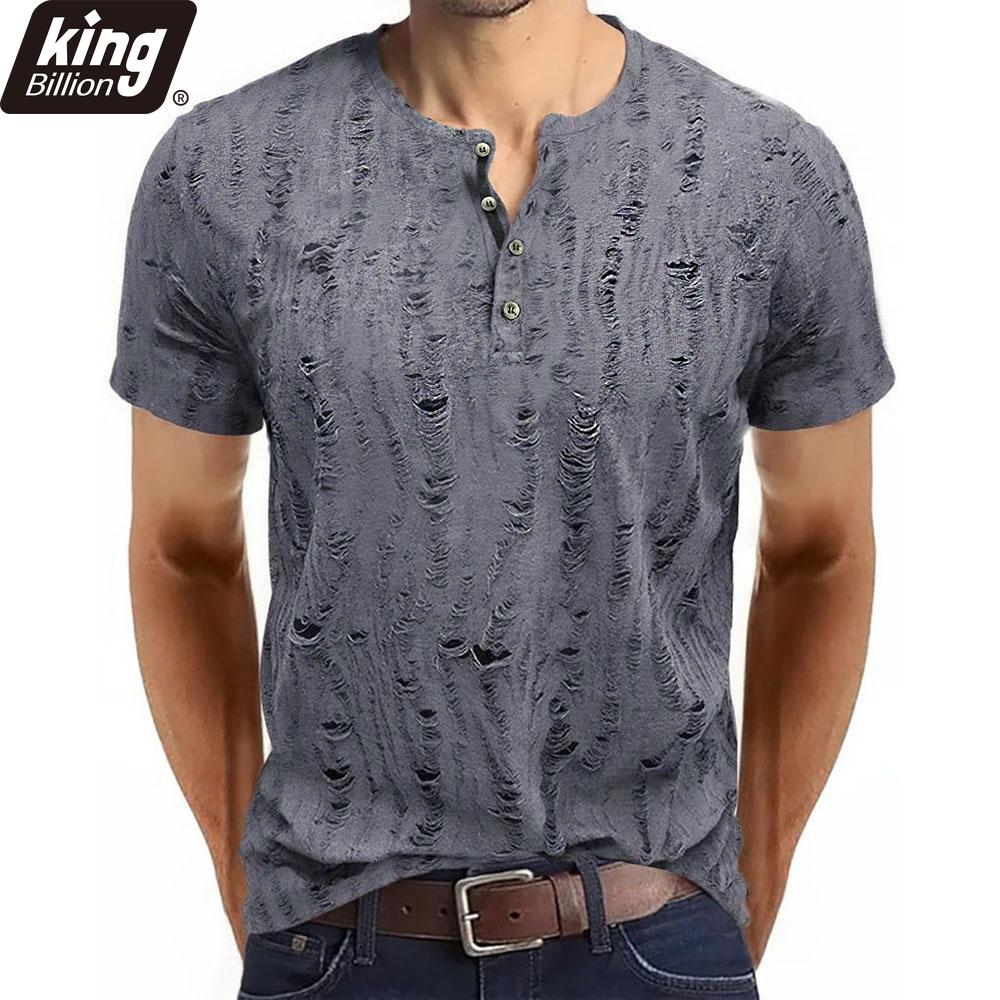 Мужская футболка с коротким рукавом, рваная, ретро, мужская мода, рубашка-henley, мужские повседневные модные топы, приталенный крой
