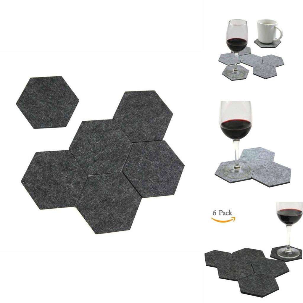 Versatile And Stylish Pack Of 6 Felt Fabric Hexagon Cup Mat Drink Coasters For Any Beverage