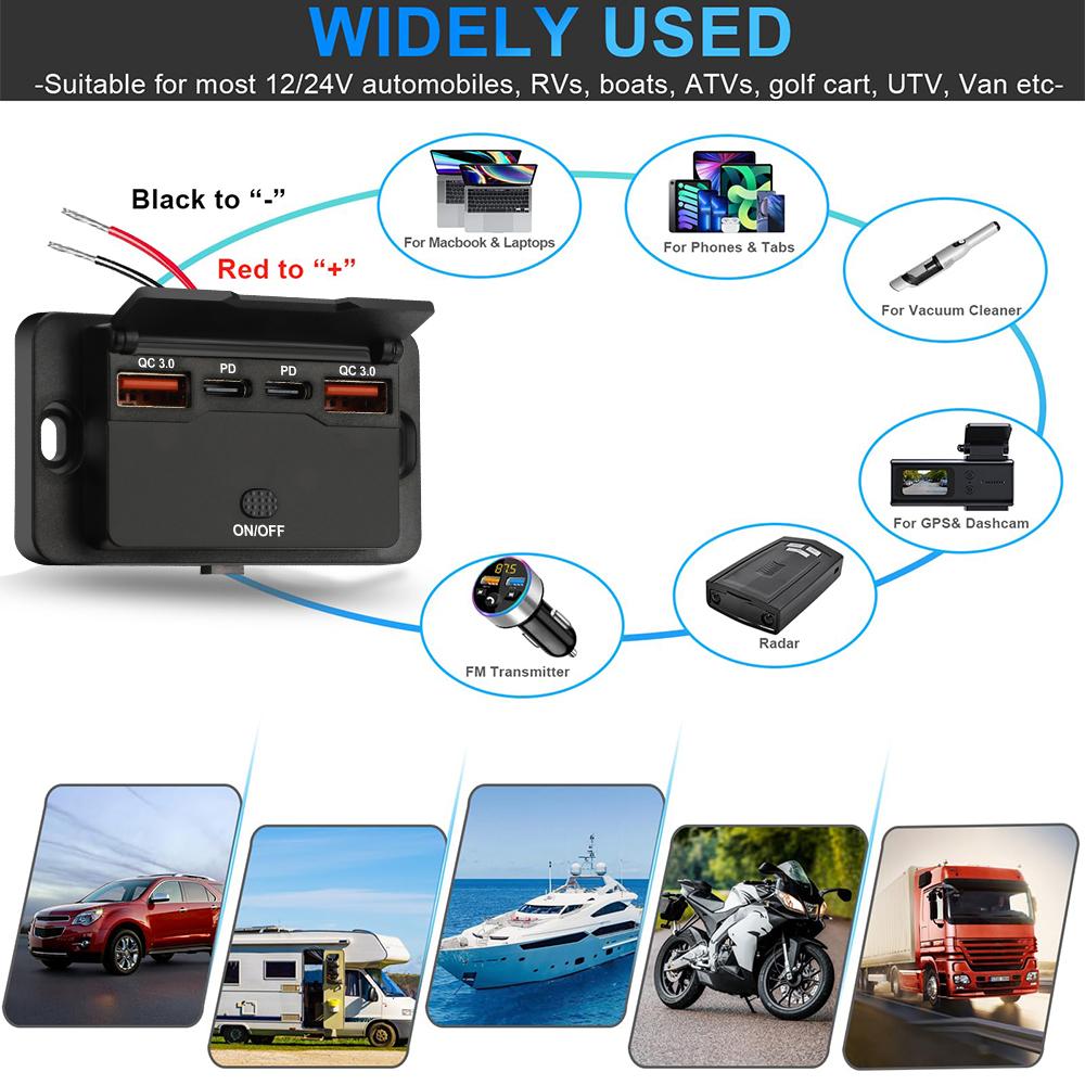 12 В 24 В USB-розетка для зарядки в автомобиле, двойной PD USB C-разъем, настенное крепление, аксессуары для автомобиля, лодки, морского кемпера, автофургона, грузовика, гольф-кара