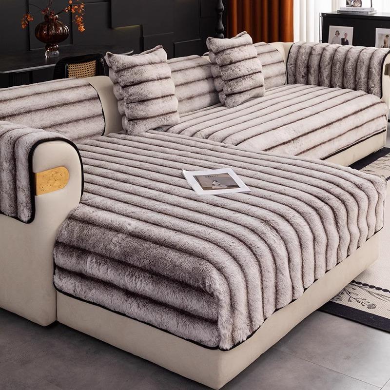 Премиальная плюшевая подушка для дивана из кроличьего меха, зимняя утолщенная нескользящая подушка для сиденья, новый всеобъемлющий чехол-полотенце для кожаного дивана