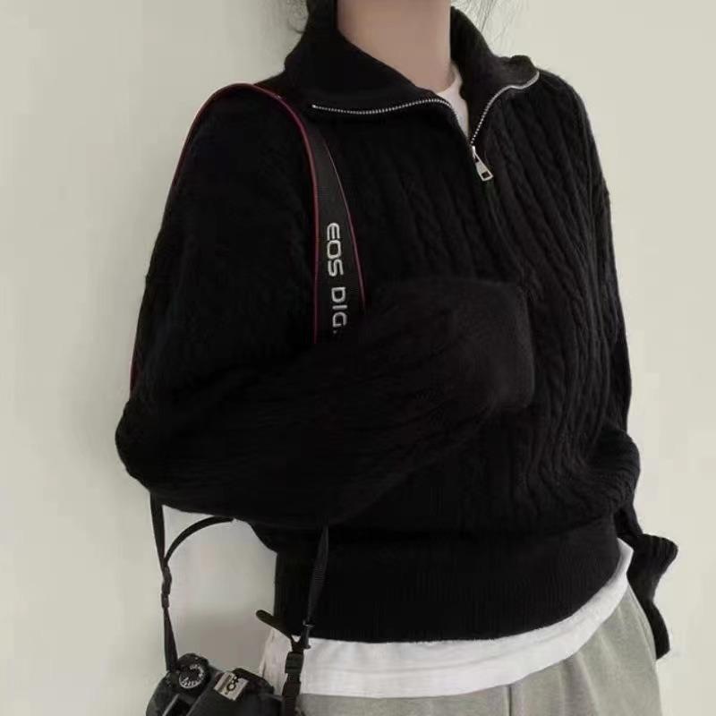 Модный осенне-зимний мягкий трикотажный женский топ с ретро-скручиванием, на молнии до середины, короткий свитер-куртка