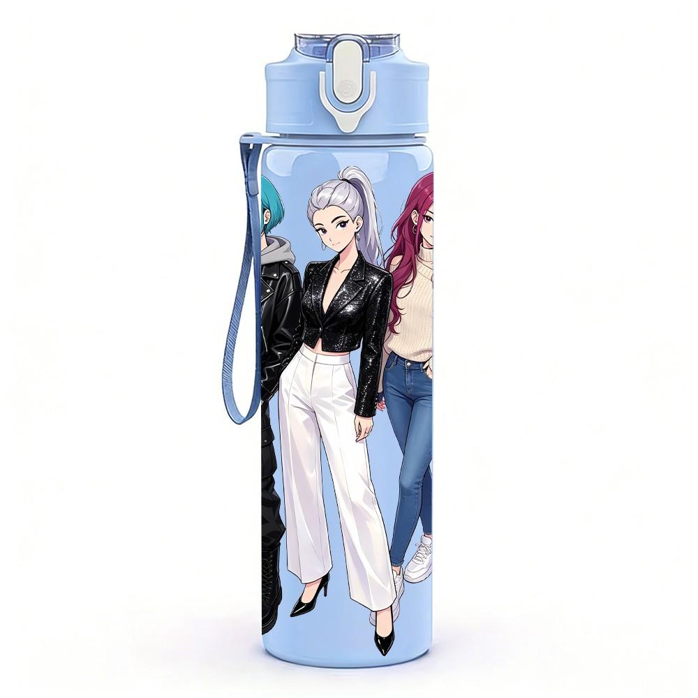 1PC Three Anime Female Character Group 750ml Color Plastic Sports Water Bottle Leakproof Flip Straw Lid Suitable for Sports Office Home Use