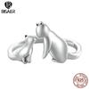 925 Sterling Silver Cute Double Cat Adjustable Rings Heart Zircon Pet Animal Open Ring Party Jewelry for Women