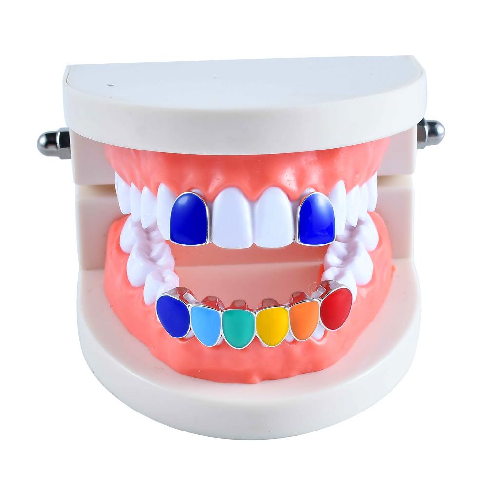 New Hot Sale European Hip Hop Colorful Tooth Socket Two Teeth Combination Real Gold