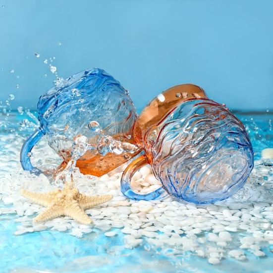 Кружка для напитков 'Закатная волна' 393 мл, уникальная текстура морского стекла, градиентный цвет, стакан для холодных напитков, ручная работа, декор для дома