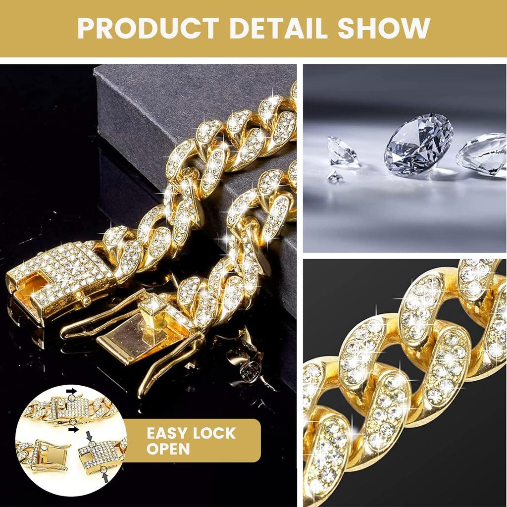 Ошейник для собак с цепочкой из бриллиантов, прогулочный ошейник из металлической цепи с дизайнерской надежной пряжкой, ошейник для кошек с кубинским узором, ювелирные изделия, аксессуары