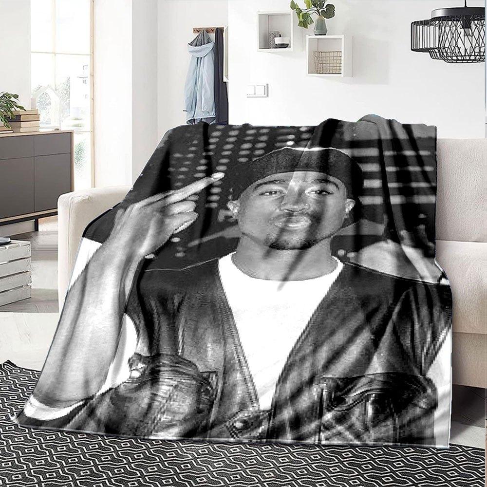 1 шт. Плед в стиле Hip Hop 2Pac, Мягкий, Легкий, Для всех сезонов, Многоцелевой плед для дивана, кровати, офиса и пикников, Французский стиль с культовыми обложками альбомов и цитатами