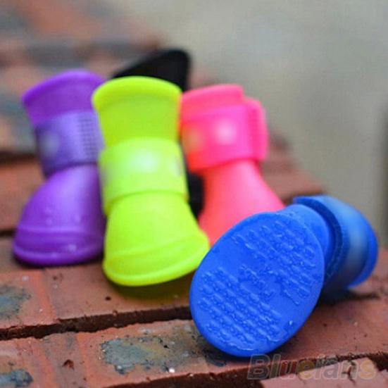 4Pcs Pet Shoes Dog Waterproof Rain Boots Booties Rubber Shoes Candy Colors
