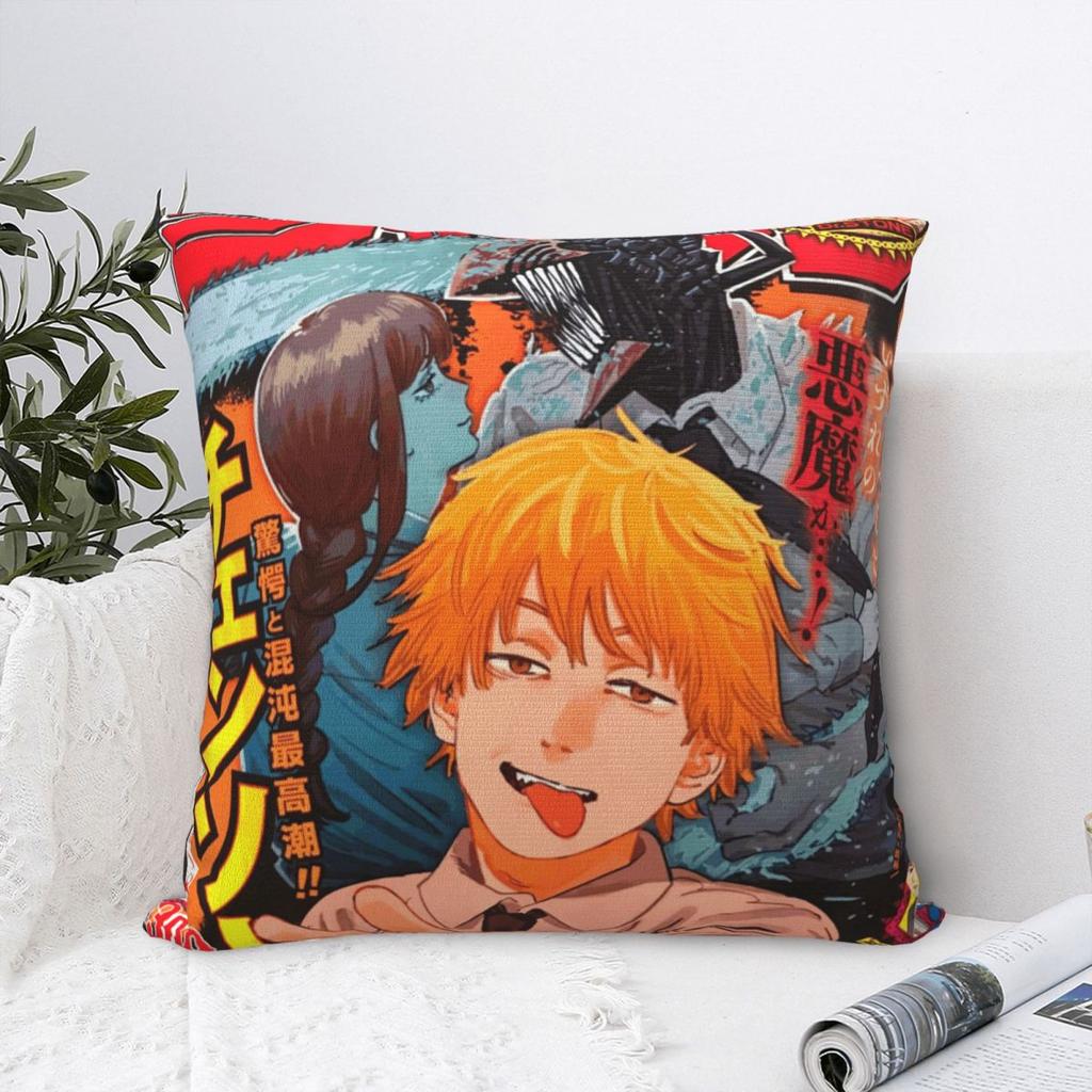 Shonen Jump Человек-бензопила Квадратные наволочки Дэнджи Почита Манга Дьявол Макима Аниме Чехлы для подушек Наволочка для дома 18"