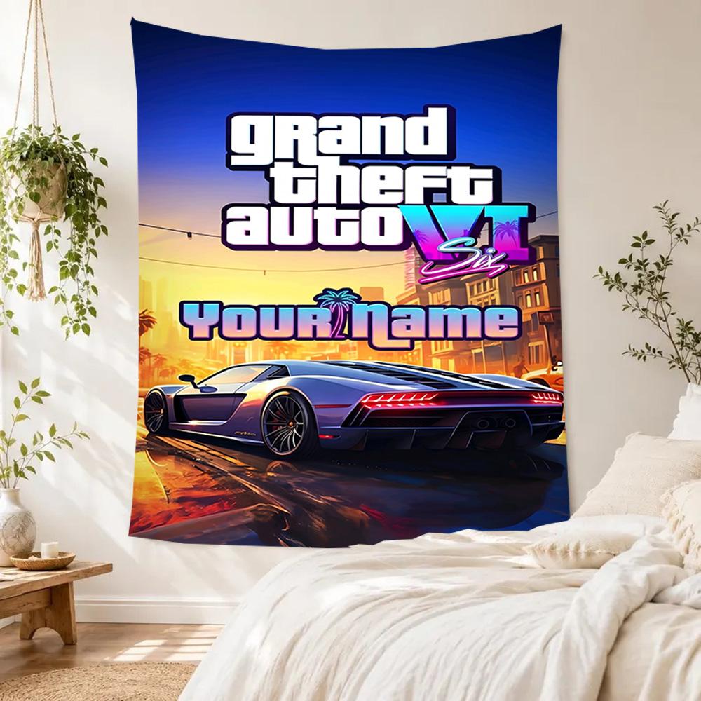 Grand Theft Auto Personalized Name Tapestry Aesthetic Wall Tapestry Ultra-Soft Suitable for Living Room Four Seasons Decor