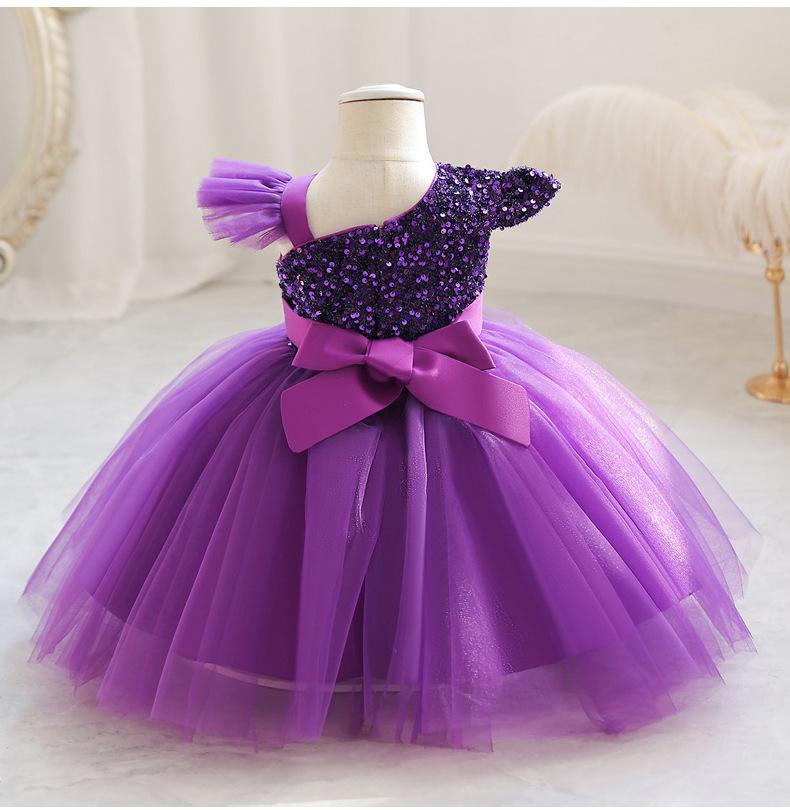Toddler Girls' Party Dress Solid Color Sleeveless Performance Wedding Sequins Adorable Princess Polyester Knee-length Skater Dress Summer Spring